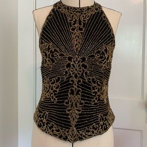 Maximalist glam gold beaded black tank top